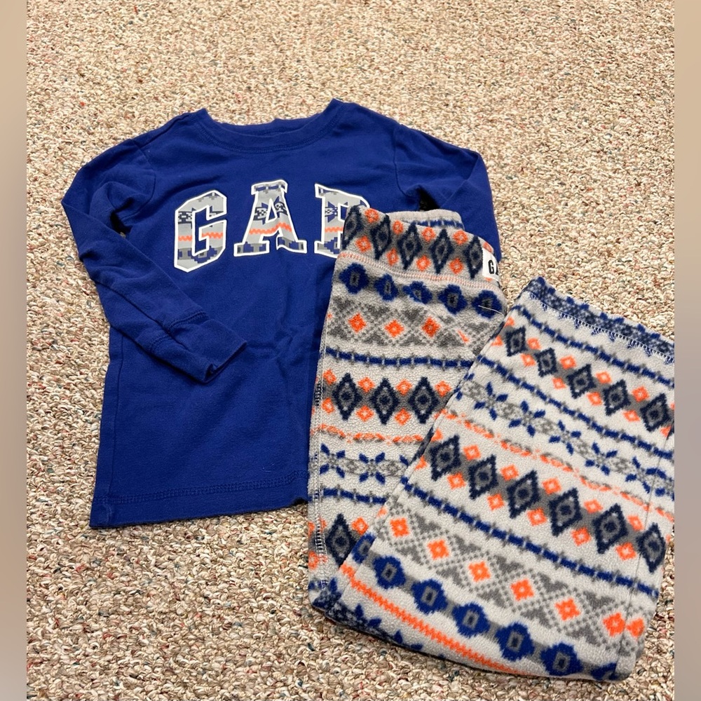 GAP Blue Long Sleeve Top with Patterned Fleece Pajama Pants